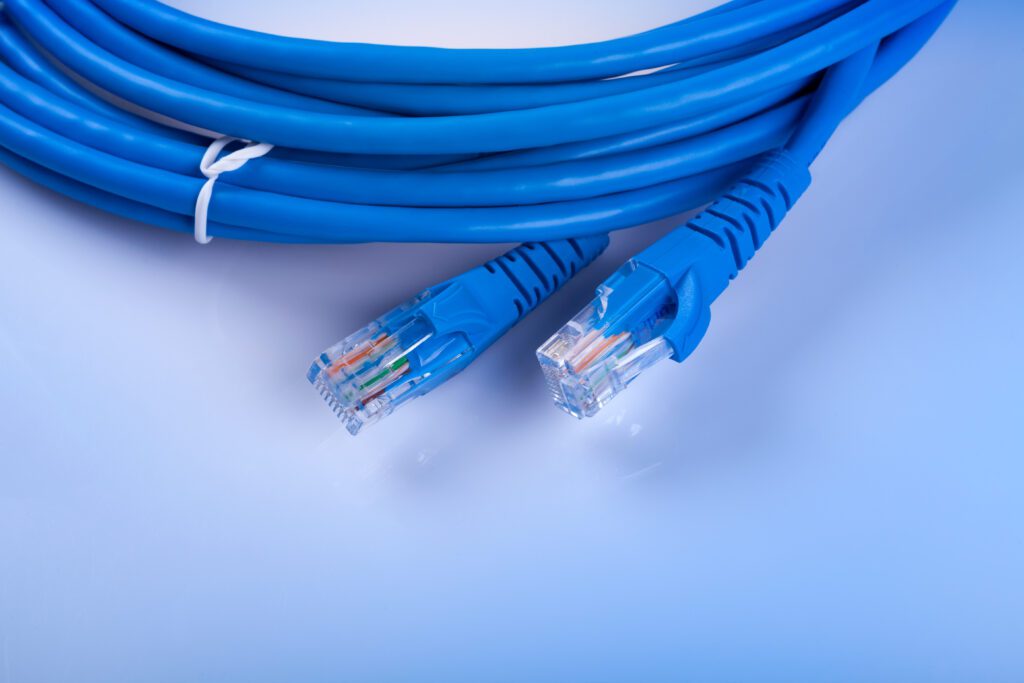 Close up of a blue network ethernet cable